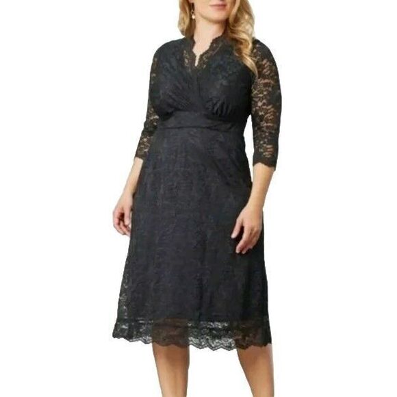 Kiyonna  Luna Lace Dress 1 Plus Black Below Knee Dress. B54 - Picture 1 of 11